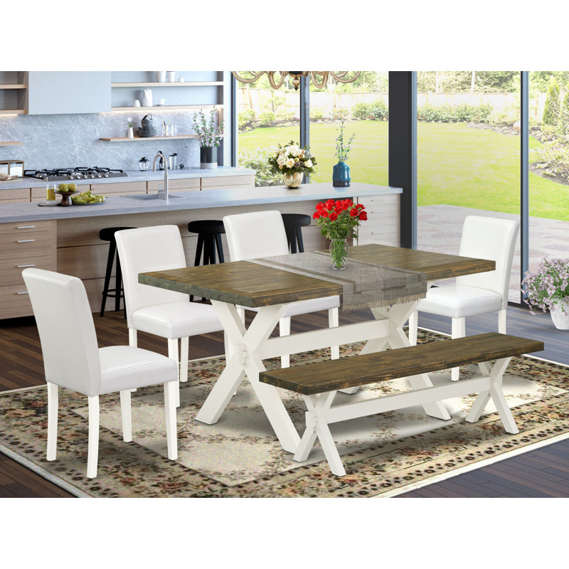 Jemotte Solid Wood Top Trestle Dining Set, Distressed Jacobean, 30" H x 60" L x 36" W