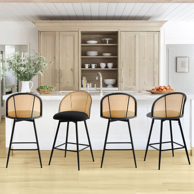 66 cm H Swivel Upholstered Bar Stool & Counter Stool with Metal Legs (set of 2 & set of 4), 66", Grey, 4