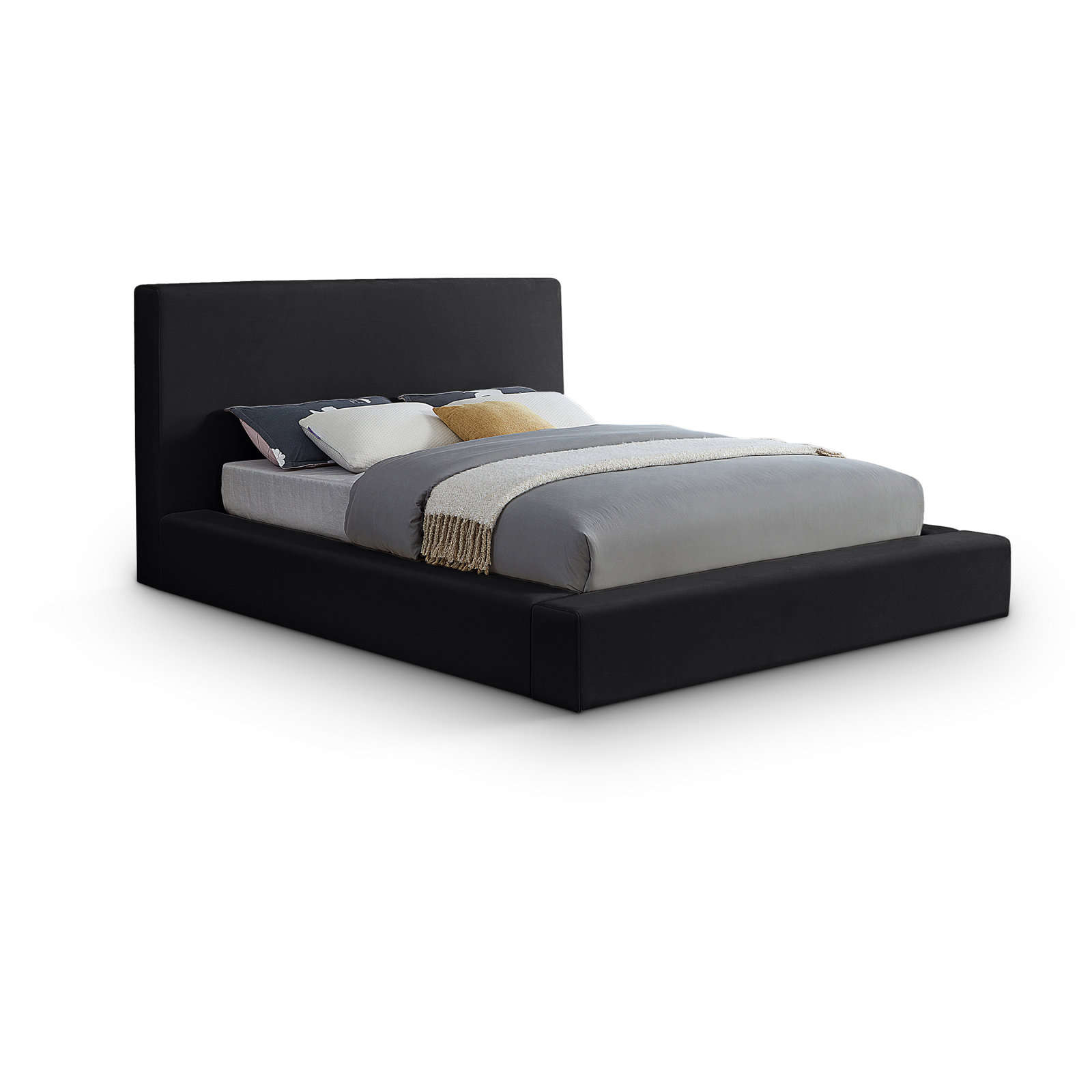 Ishia Upholstered Platform Bed, King, Black Velvet