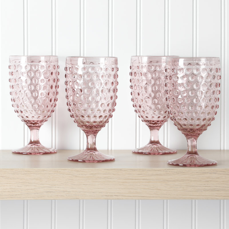Martha Stewart Chauncey 4-pack 14.2 oz Hobnail Handmade Glass Goblet, Pink