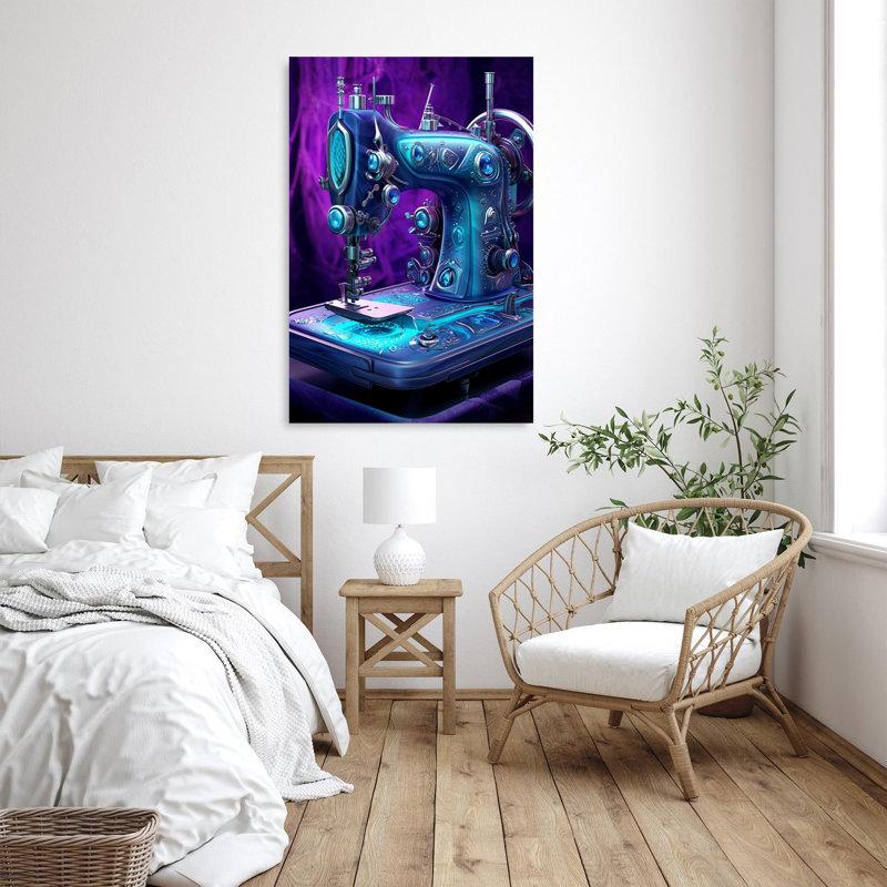 " Blue Sewing Machine ", 36" H x 24" W x 1.25" D