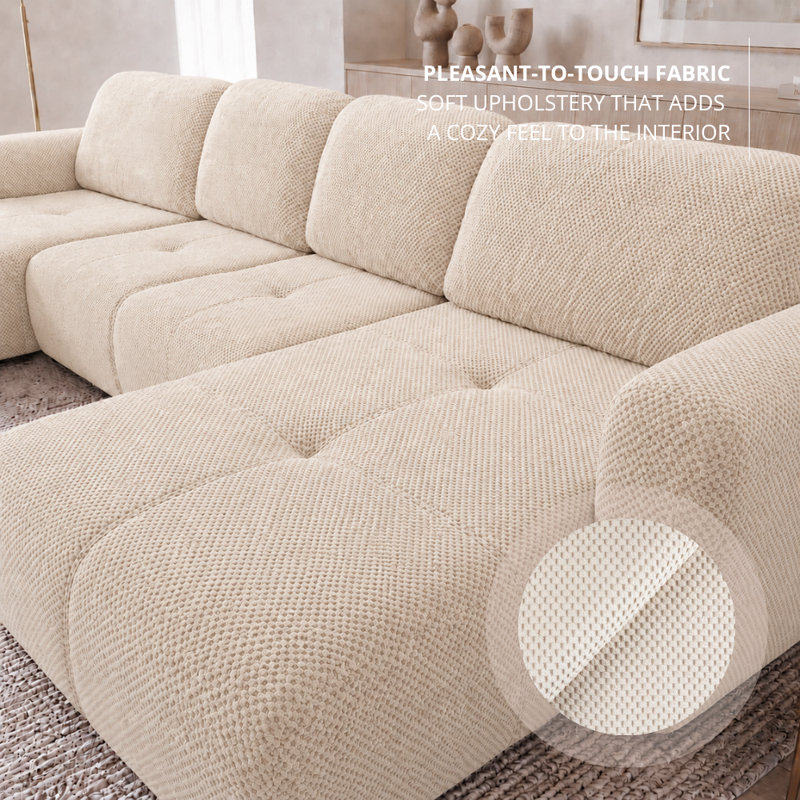 Bingo U-Shaped 6 Seater Sofa Bed, Beige POP 6