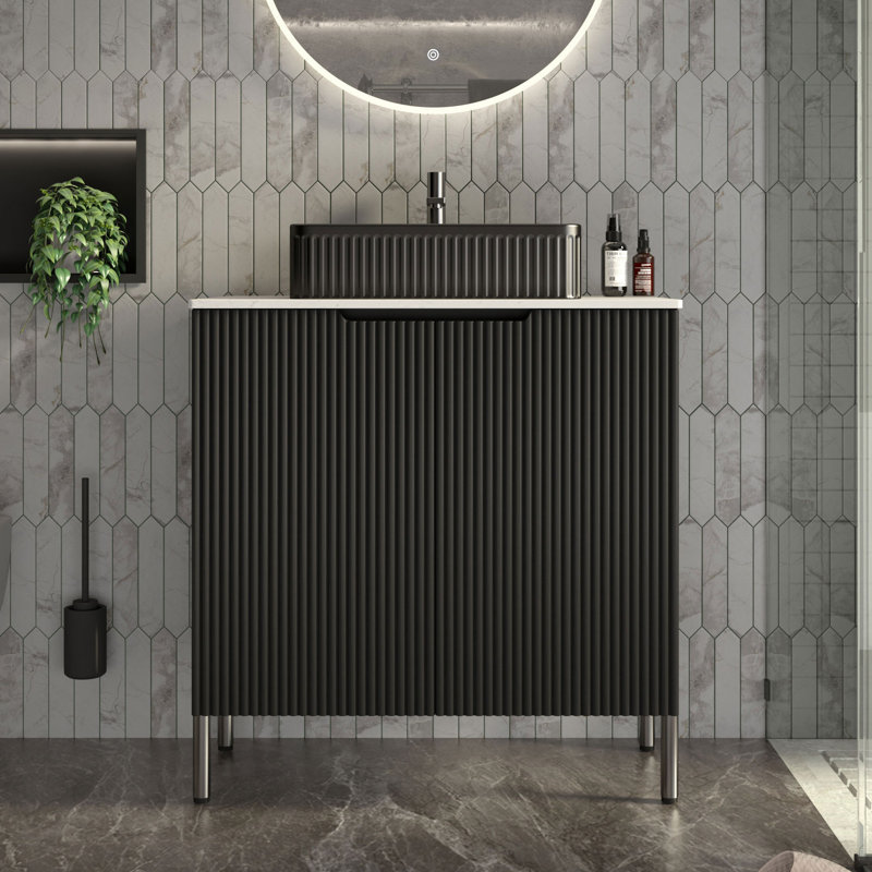 Nivaeh 30" Single Bathroom Vanity with Engineered Stone Top, Oak