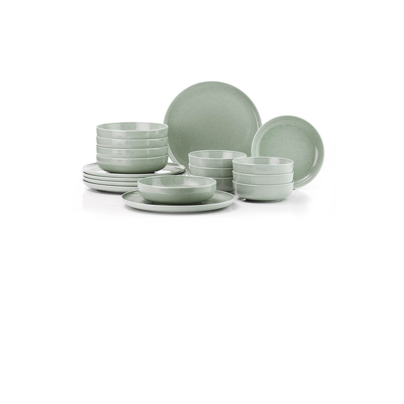 Ensemble de vaisselle élégant 18 pièces, 100% porcelaine, assiettes de service: 10,6 x 10,6 x 1,0 pouces (6 pièces), assiettes: 8,3 x 8,3 x 2,0 pouces (6 pièces), bols: 5,9 x 5,9 x 1,8 pouces (6 pièces) | Va au lave-vaisselle et au micro-ondes, parfait pour toute occasion
