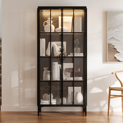 71'' H X 31.5'' W 4-Tier Bookcase With Glass Doors And Light