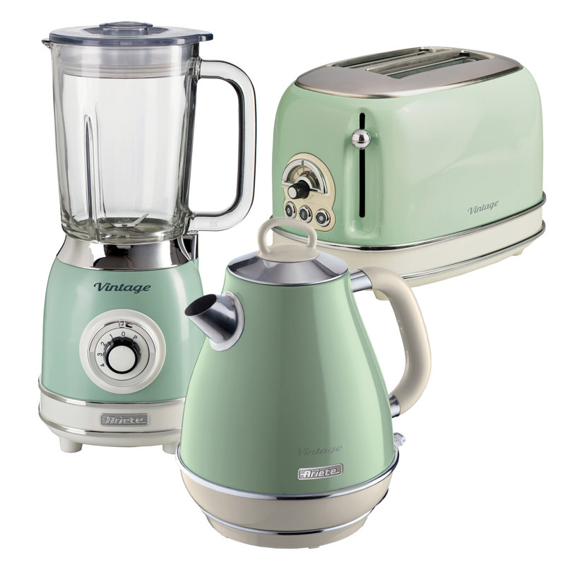 Ariete Vintage 1.7L Kettle With 2 Slice Toaster And 1.5L Glass Jug Blender Set, Green