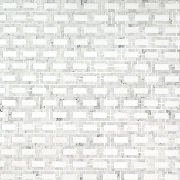 Bianco Dolomite Lynx 12 in. x 12 in. Polished Marble Mosaic Tile