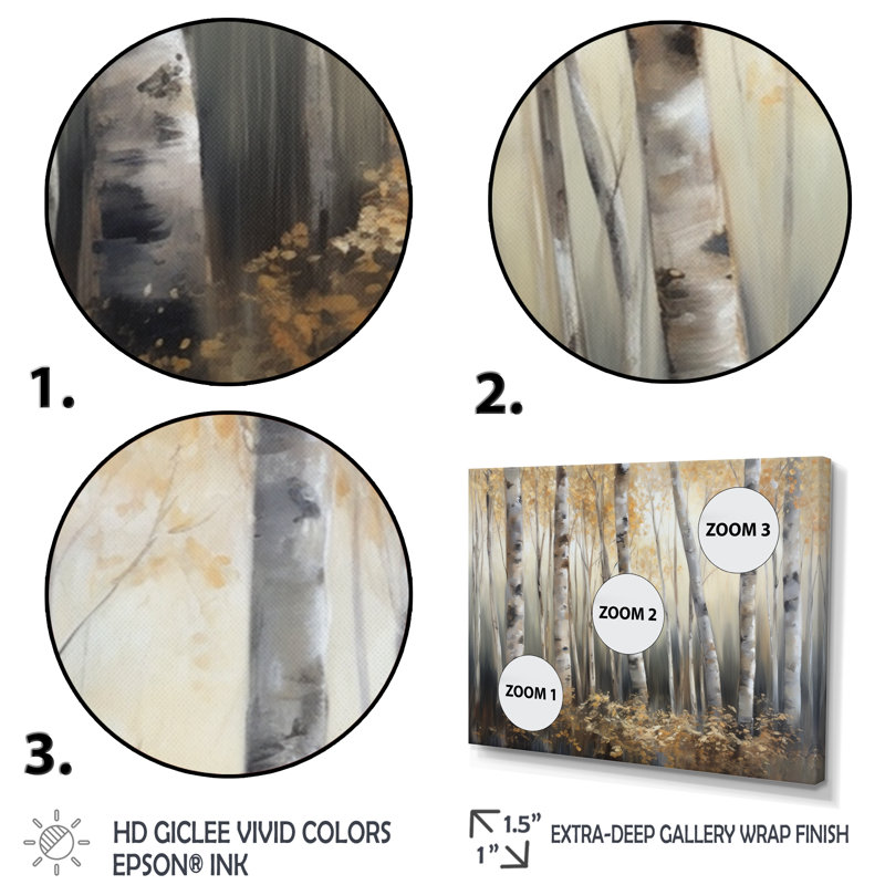 «Quinnwood Birch Tree Forest Wonderland III», reproduction sur toile, Cadre doré simple, H 12 po x l 20 po x P 1 po