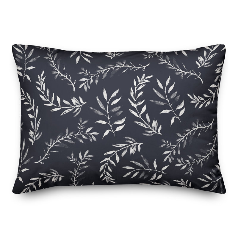  Coussin décoratif floral intérieur / extérieur en polyester, H 14 po x l 20 po, Bleu marine
