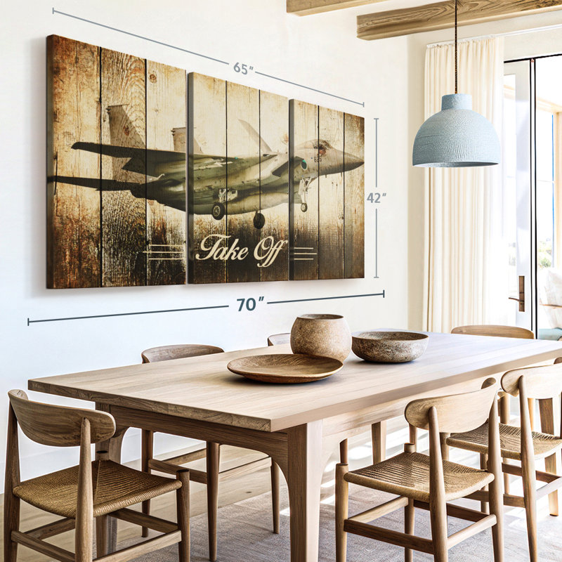 «Rustic Military Jet Wall Art» sur toile, H 42 po x l 65 po x P 1,25 po