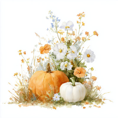 Pumpkin Garden Bouquet Wrapped Canvas Wall Art