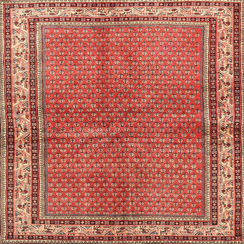 Tapis oriental rouge / beige / brun, Carré 4 pi