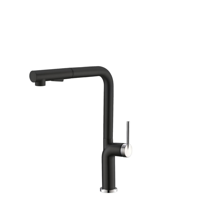 Modern Faucet Stylish Latina One-Handle Pull Down Kitchen Faucet, Matte Black/Brushed