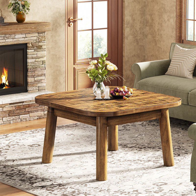 31.5" Solid Wood Square Coffee Table With Rounded Edge, Farmhouse Center Table For Living Room, Office, Apartment