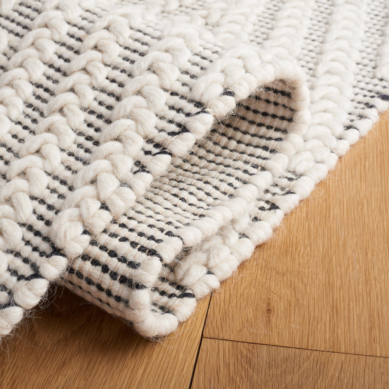 Meudon Natura Flat Weave Wool/Cotton Chevron Rug in Black/Ivory, Rectangle 9' x 12'