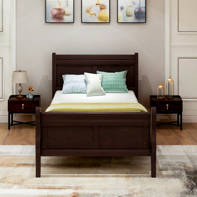 Wood Platform Bed Twin Bed Frame Mattress Foundation Sleigh Bed With Headboard/Footboard/Wood Slat Support