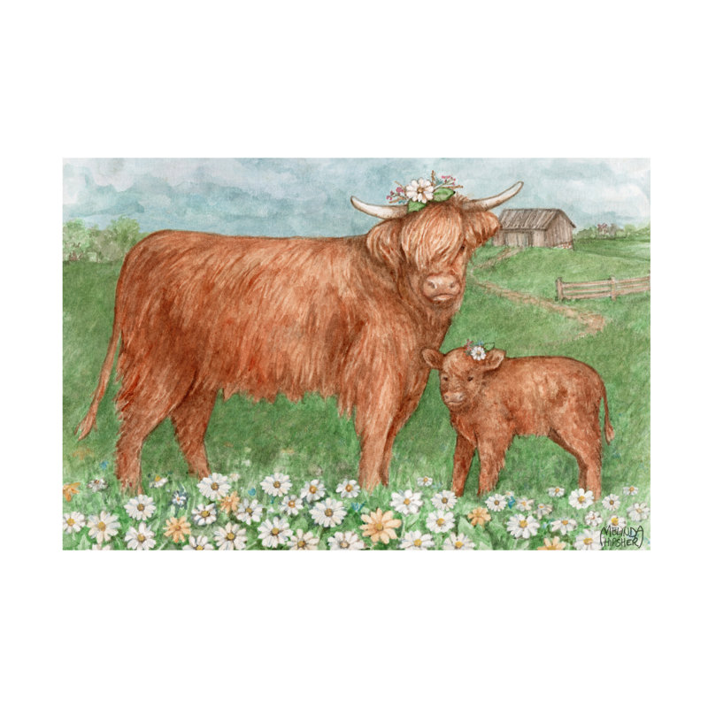 Art sur toile, "Melinda Hipsher Western Highland Cows In The Daisies", H 30 po x l 47 po