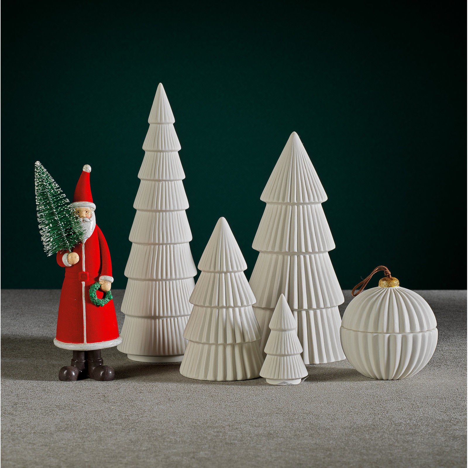 2-Piece Glazed Ceramic Tabletop Tree Set, 12" H x 4" W x 4" D, White