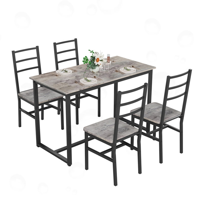 Ensemble de table de salle à manger 5 pièces avec 4 chaises, Gris/noir
