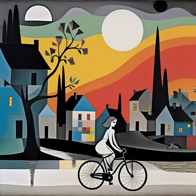 Moonlit Cyclist, 24" H x 24" W
