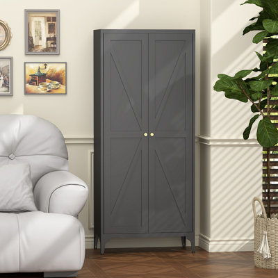 [Metal Adjustable] 2 Doors Metal Storage Cabinet Kitchen Pantry Cabinet With Adjustable Shelves Tall Steel Cabinet Locker For Kitchen, Living Room, Dining Room And Office