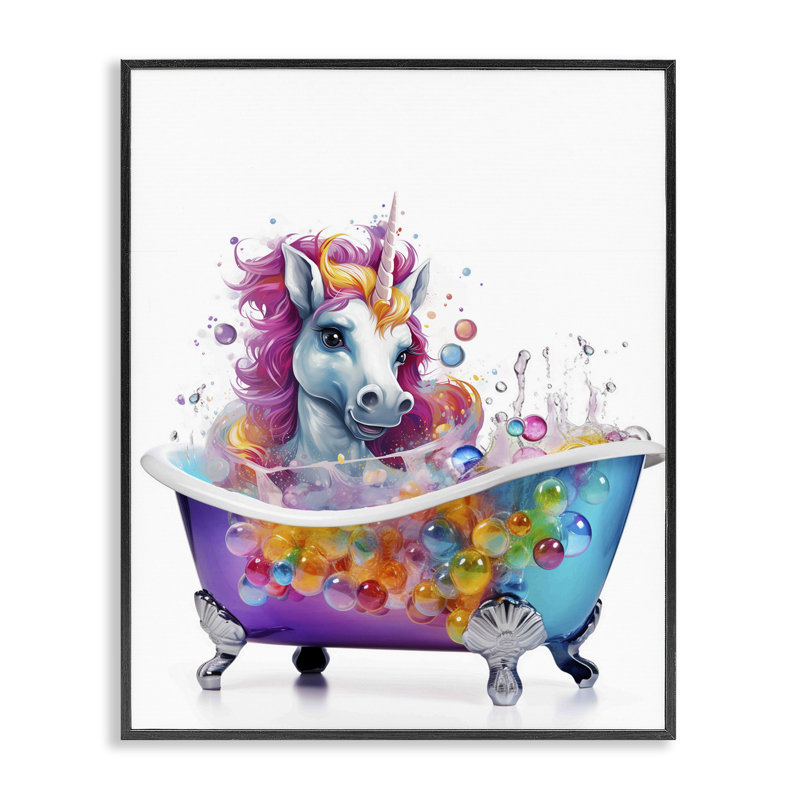 Art arc-en-ciel de licorne par Mary Cunningham, Giclée encadrée noir minuit, H 14 po x l 11 po