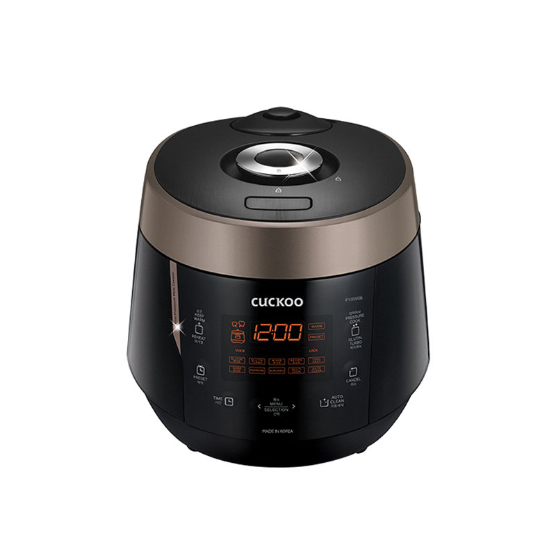 CUCKOO High Pressure Rice Cooker 10-Cup Uncooked / 20-Cup Cooked with Nonstick Inner Pot, Large Rice Maker with 13 Menu Options and Steam Plate, Fuzzy Logic Tech, Voice Guide, Black (CRP-P1009SB)