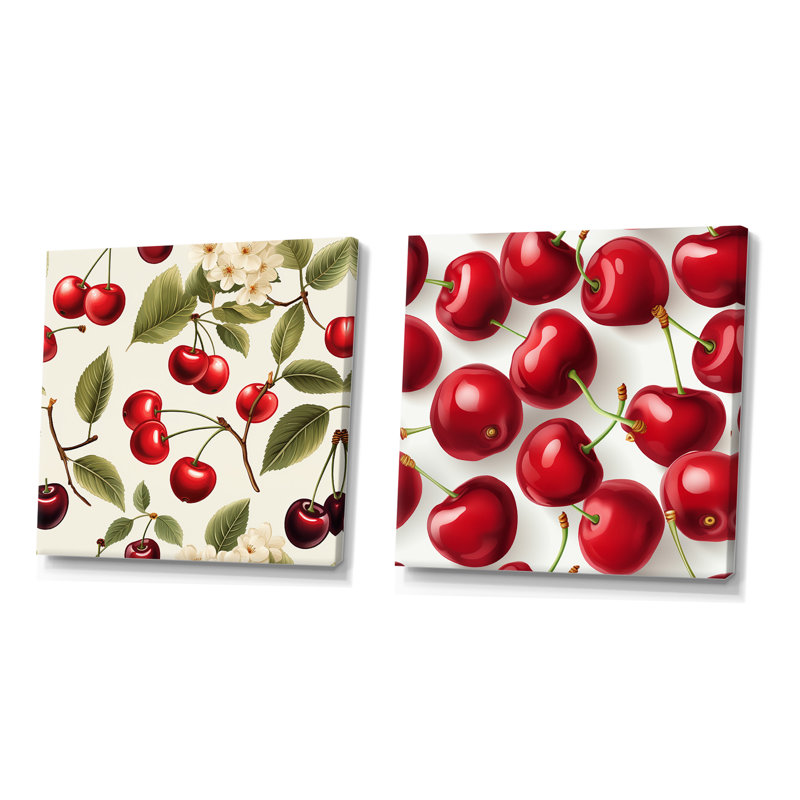 Simple motif de fleurs de cerisier I - ensemble de 2 décorations murales cerise, Toile tendue, H 16 po x l 33 po x P 1 po