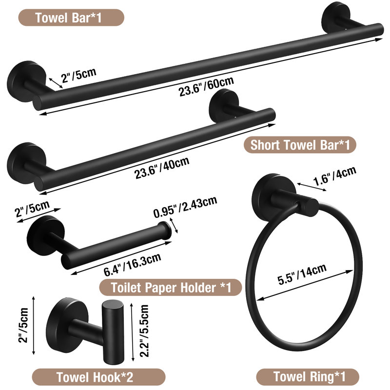 6-Piece Bathroom Hardware Set Brushed Gold, Matte Black