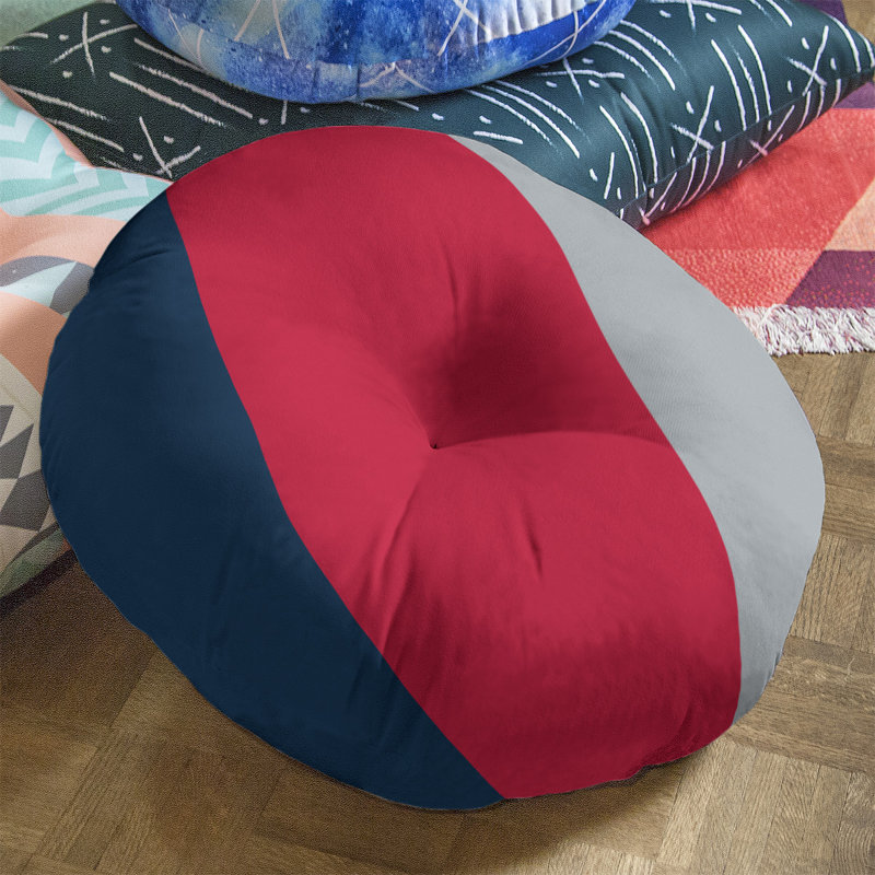  Coussin de sol touffeté, Milieu rouge / Côté argent, H 26 po x l 26 po