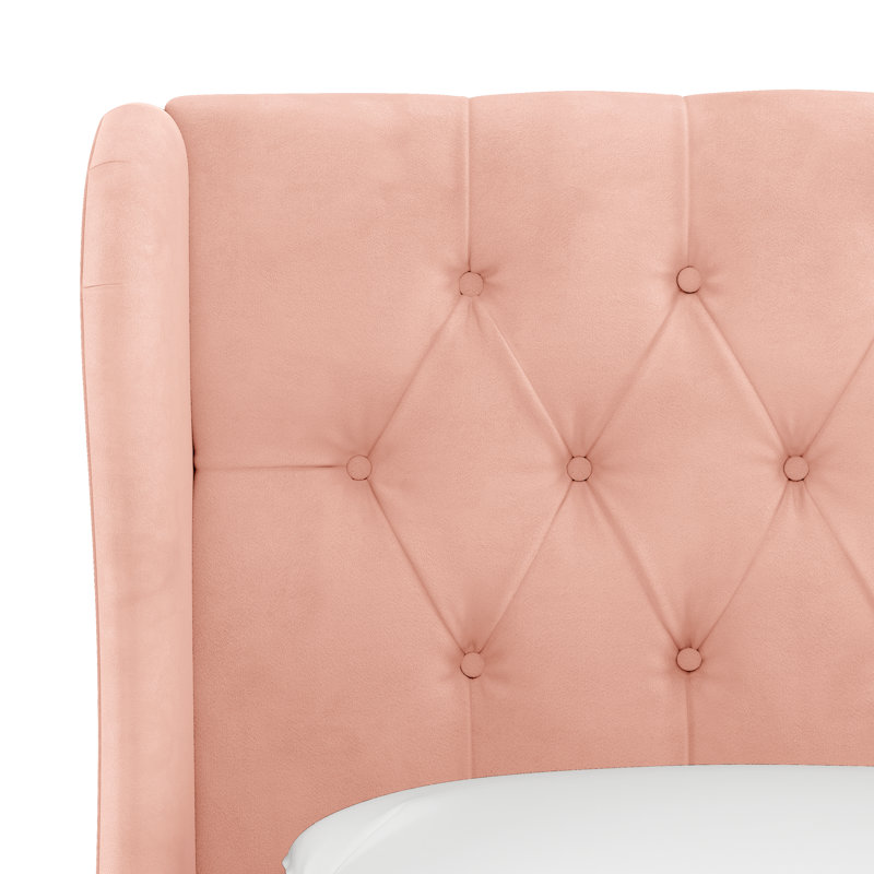 Lit plateforme tapissier Azariah, Double, Velours performance rosé classique