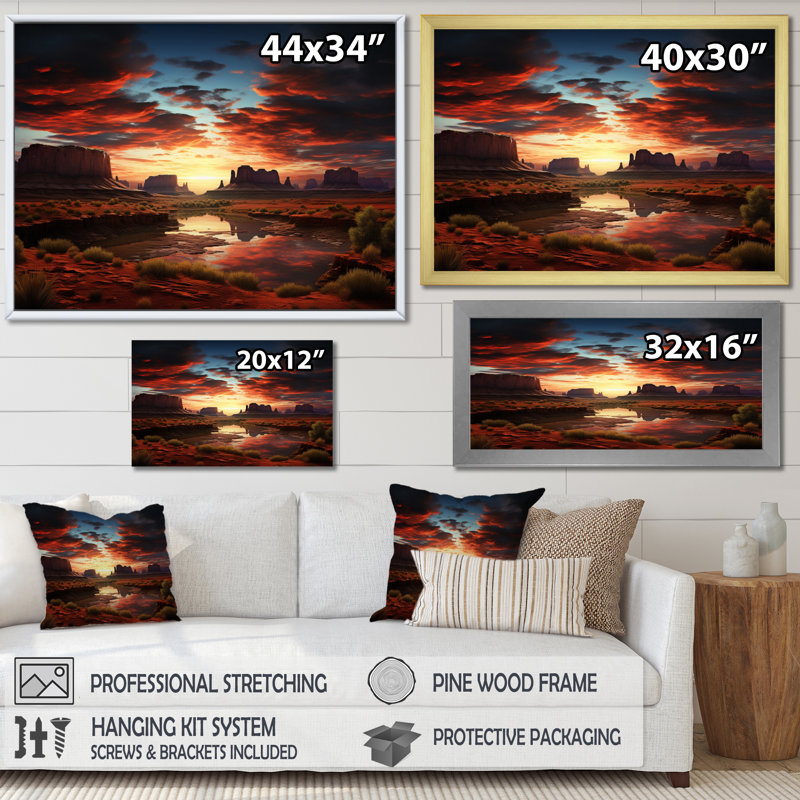 Native Art Ancestral Landscape II, reproduction d'art sur toile, H 24 po x l 32 po x P 1 po, Cadre doré simple