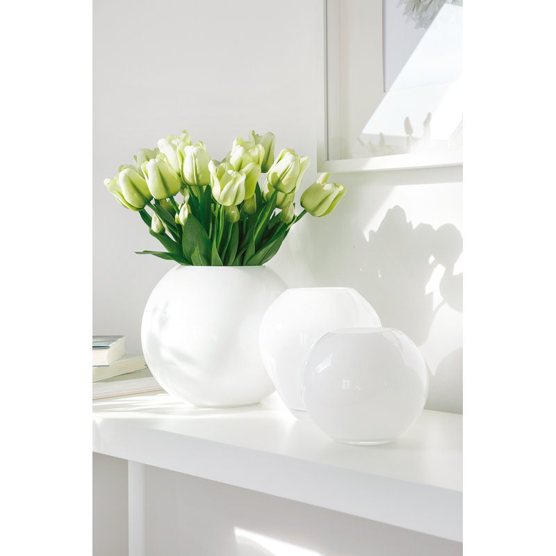 Moon Handmade Glass Table Vase, White, 21cm H x 25cm W x 25cm D