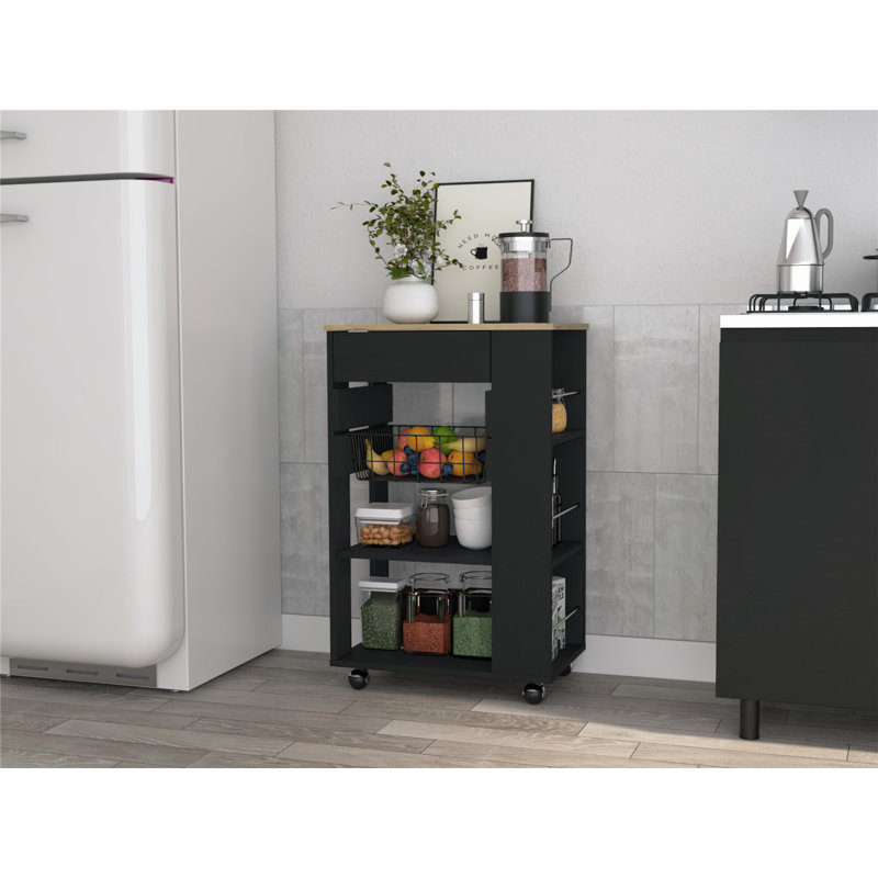 Chariot de cuisine mobile polyvalent avec beaucoup de rangement pour une cuisson efficace, Noir