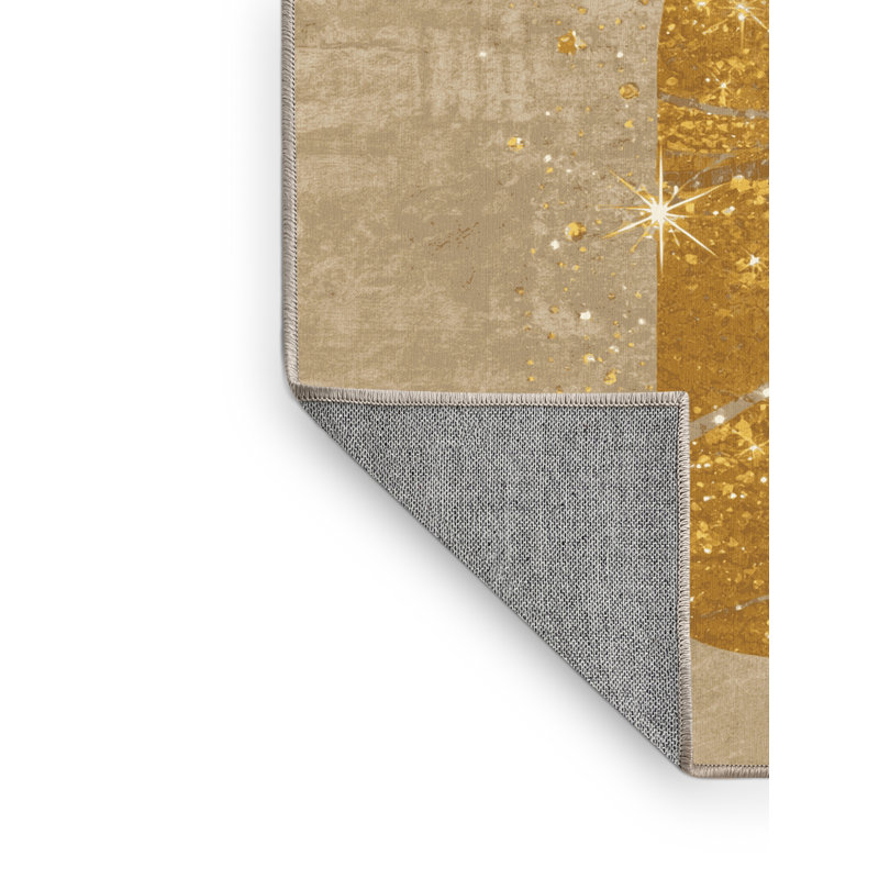Machine Washable Hartsdale New Years Modern & Contemporary Abstract Rug in Beige – Beige Binding, 5x7