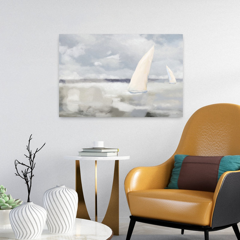Voile sur la mer, art abstrait de paysage côtier, H 24 po x l 16 po