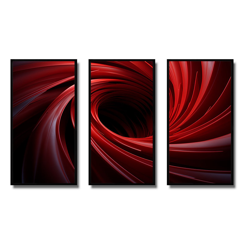 «Red Abstract Spiral Dreamscape II», art mural abstrait en spirale, Cadre flottant noir, H 28 po x l 36 po x P 1 po