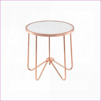 Table basse ronde en or rose avec plateau en verre givré Base en métal, décoration élégante pour le salon