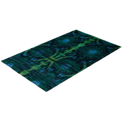 Tapis vert contemporain en laine noué à la main 4 pi 5 po x 7 pi 2 po Correll