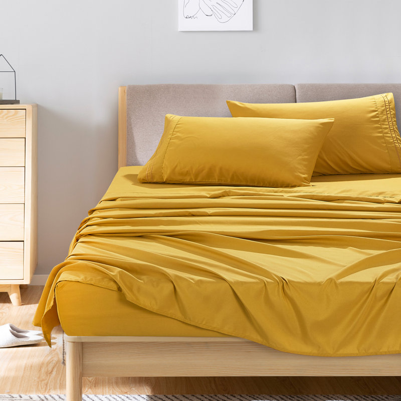 Jcrown Microfiber Sheet Set, Turmeric, Full Sheet Set with 2 Pillowcases
