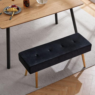Banc de repose-pieds en velours noir avec conception simple en velours doux pour la salle à manger et capitonné pour la cuisine