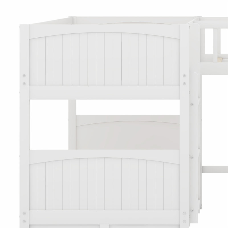 Lit superposé avec lit mezzanine attaché, avec deux tiroirs, Blanc
