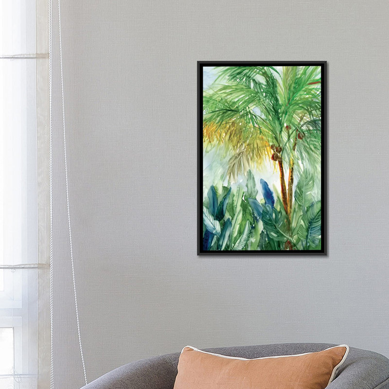 «Vintage Palm I», reproduction sur toile, H 26 po x l 18 po x P 1,5 po, Toile avec cadre noir, Pas de tapis