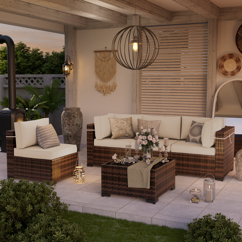 Wicker 4 - Person Modular Patio Conversation Set with Cushions, Cream