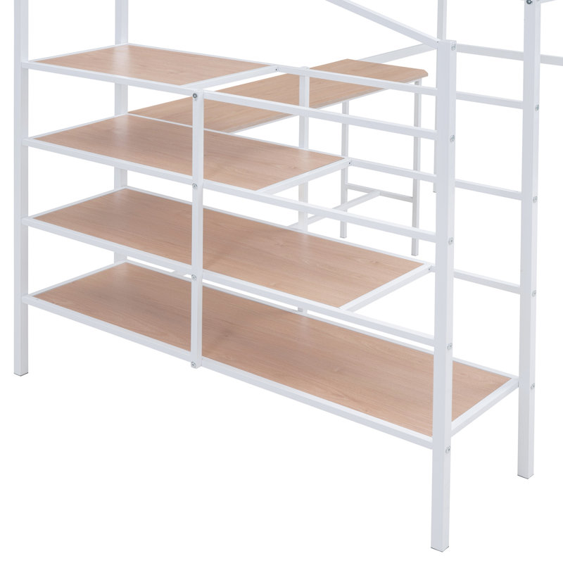 Lit mezzanine en métal blanc avec bureau et rangement latéral - Meuble de bureau latéral fonctionnel et contemporain essentiel