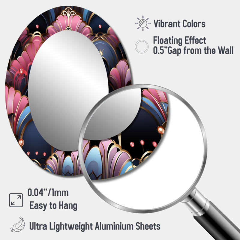 Theophanes - Pink Bohemian Oval Wall Mirror, 40" H x 30" W