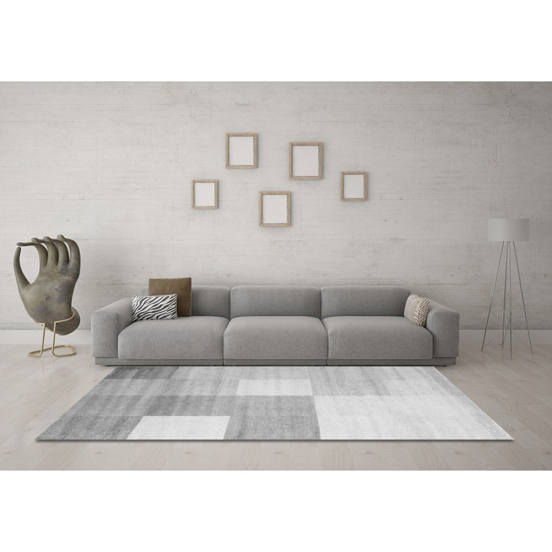 Tapis gris / blanc en chenille tissé à la machine Fielden, Rond 5 pi