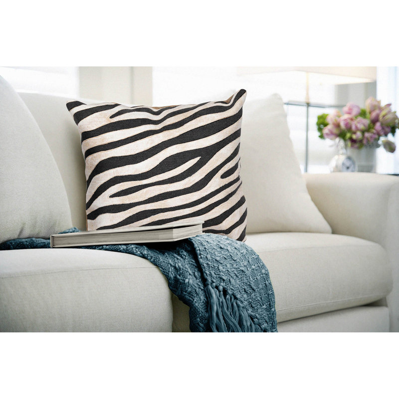 Zebra Print Black and Beige 20" Square Polyester Pillow