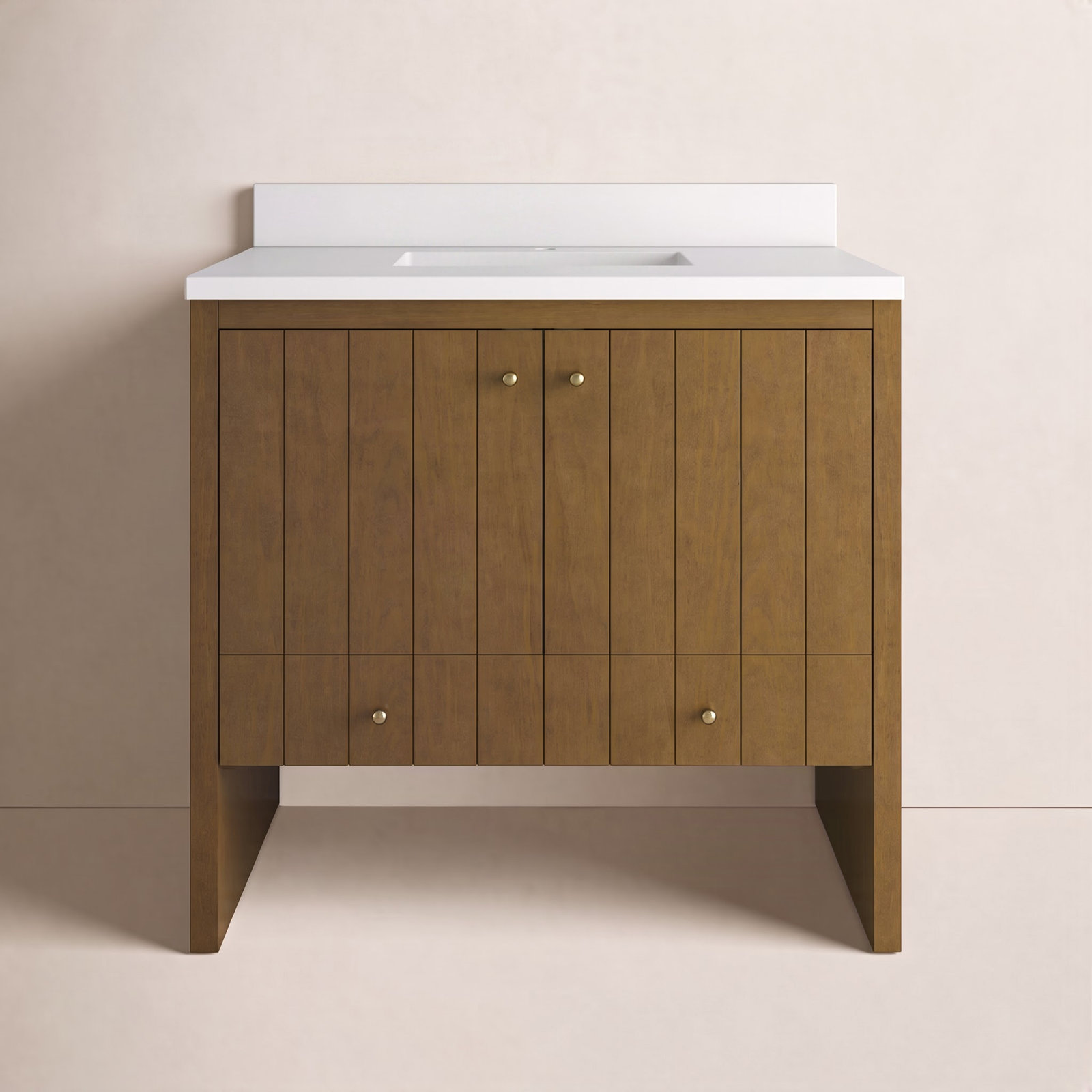 Hudson 36'' Single Bathroom Vanity, Honey Oak, White Zeus, Single-Hole
