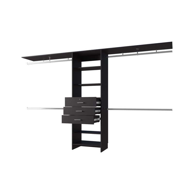 Système d'organisation modulaire Geek pour placard avec tringles, tablettes et tiroirs, Wengé